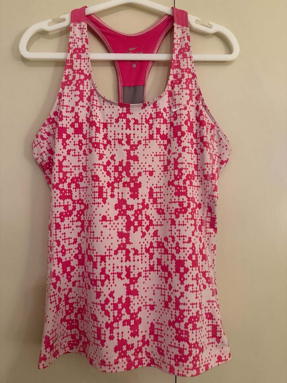 Nike Dri-Fit Pink Pixel Printed Racerback Tank Top with Built-In Bra